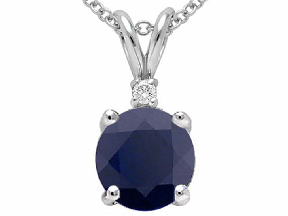 Tommaso Design™ Round 7mm Genuine Black Sapphire Pendant Necklace