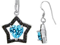Star K™ 925 Heart Shaped Genuine Blue Topaz Black Star Hanging Hook Earrings