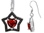 Star K™ 925 Heart Shaped Genuine Garnet Black Star Hanging Hook Earrings