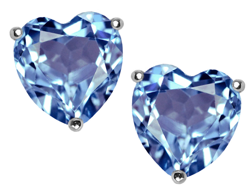 Star K™ 7mm Heart Simulated Aquamarine Earrings Studs