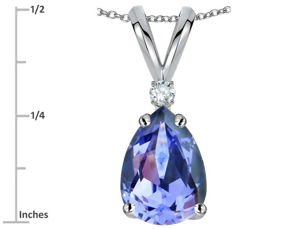 Star K™ Classic Pear Shape 8x6mm Genuine Tanzanite Rabbit Ear Pendant Necklace