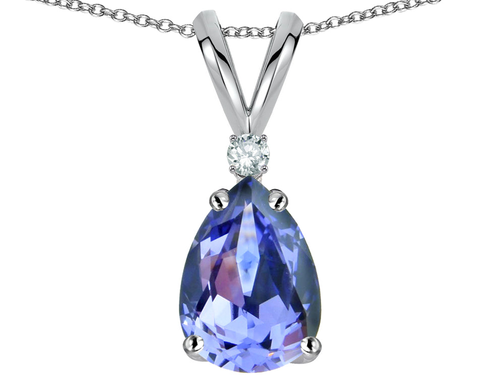 Star K™ Classic Pear Shape 8x6mm Genuine Tanzanite Rabbit Ear Pendant Necklace
