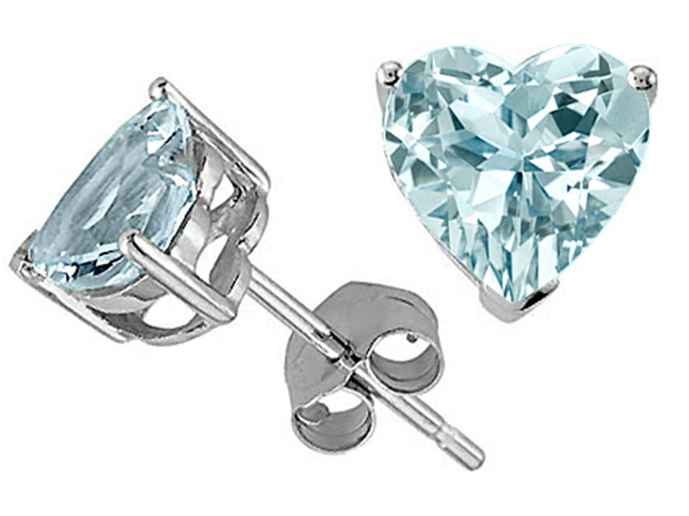 Tommaso Design™ Heart Shape 7mm Simulated Aquamarine Earrings Studs