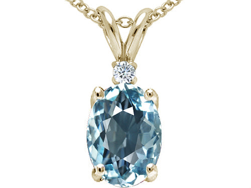 Tommaso Design™ Oval 8x6mm Simulated Aquamarine Pendant Necklace