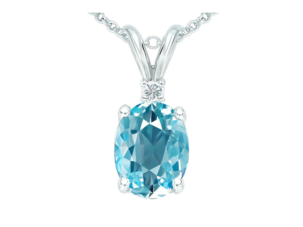 Tommaso Design™ Oval 8x6mm Simulated Aquamarine Pendant Necklace