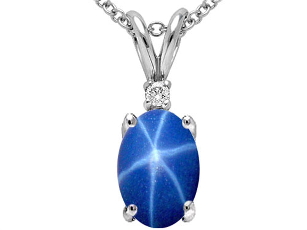 Tommaso Design™ Created Star Sapphire and Genuine Diamond Pendant Necklace