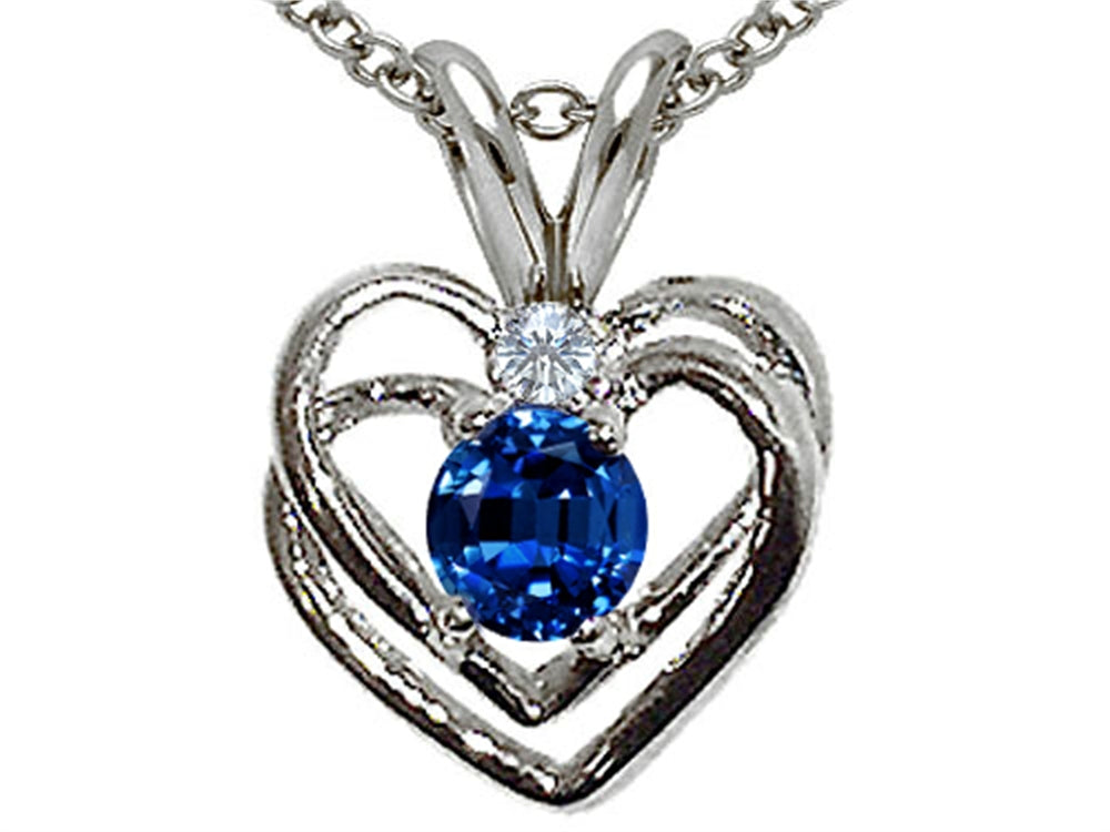 Tommaso Design™ Created Blue Sapphire and Genuine Diamond Heart Pendant Necklace