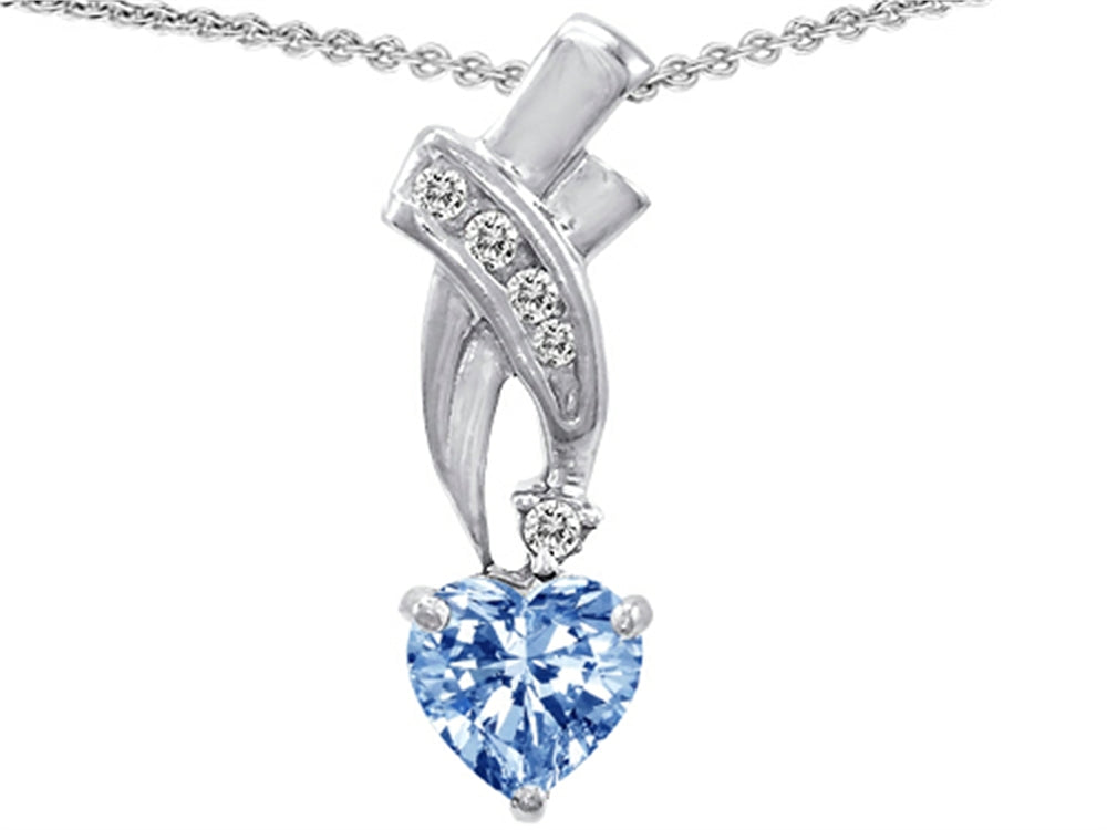 Star K™ 925 Simulated Heart Shaped Aquamarine Pendant Necklace