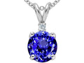 Tommaso Design™ 8mm Round Simulated Tanzanite and Genuine Diamond Pendant Necklace