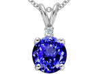 Tommaso Design™ 8mm Round Simulated Tanzanite and Genuine Diamond Pendant Necklace