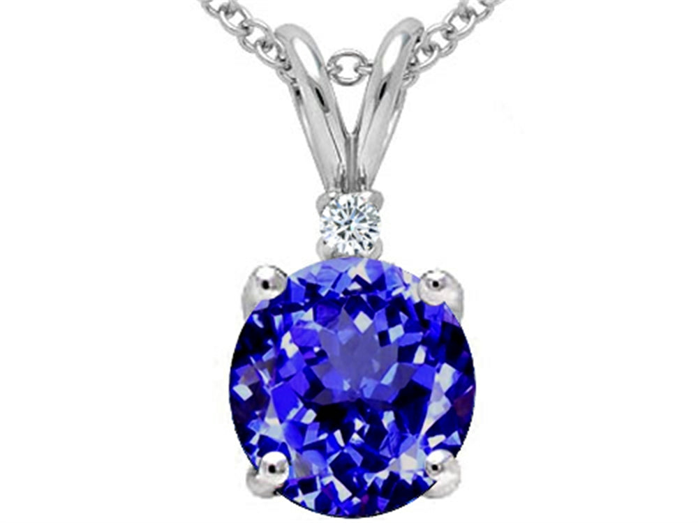 Tommaso Design™ 8mm Round Simulated Tanzanite and Genuine Diamond Pendant Necklace