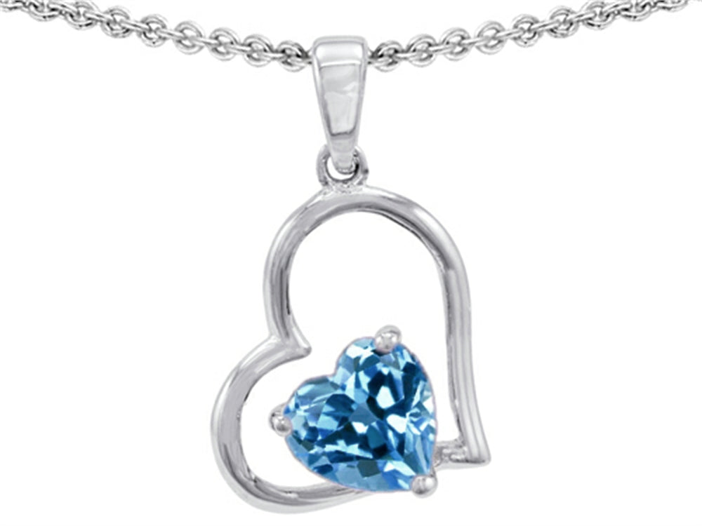 Star K™ 7mm Heart Shape Simulated Blue Topaz Pendant Necklace