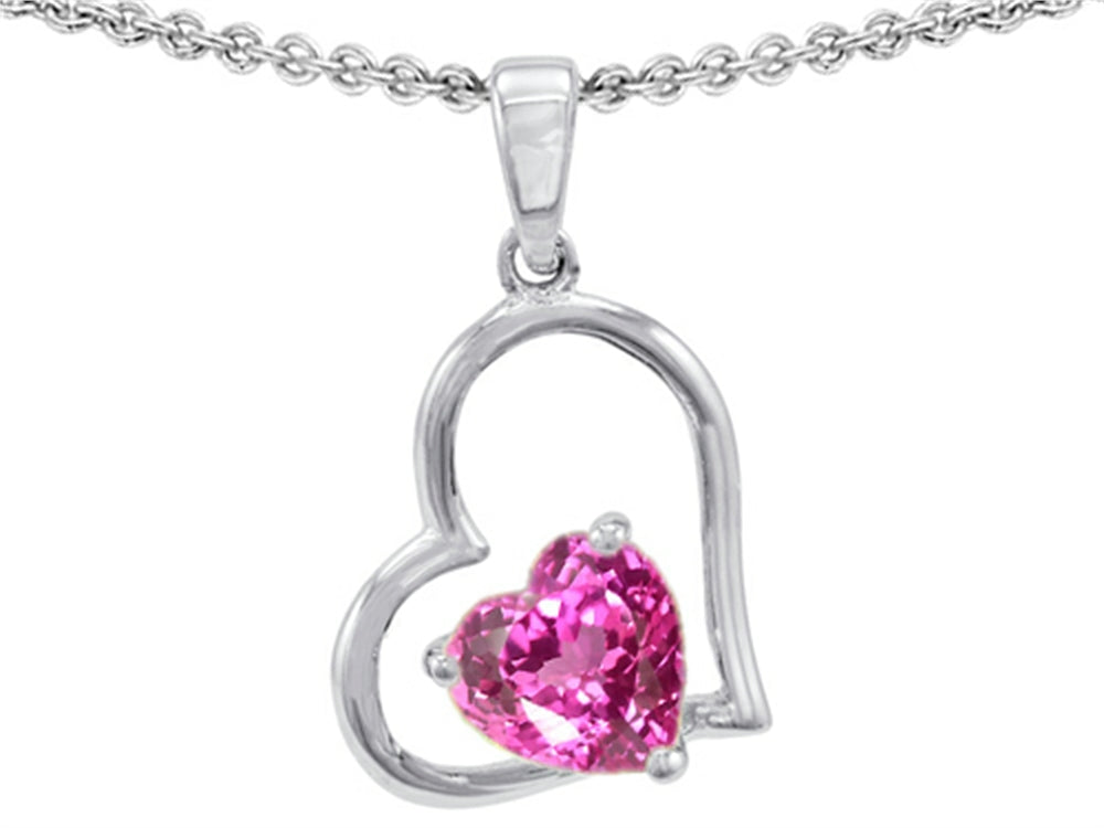 Star K™ 7mm Heart Shape Created Pink Sapphire Pendant Necklace
