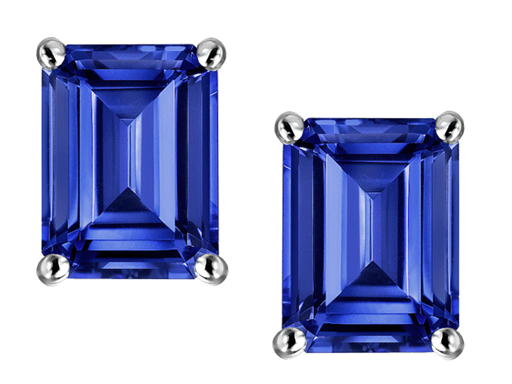 Star K™ 8x6mm Emerald Cut Simulated Sapphire Earrings