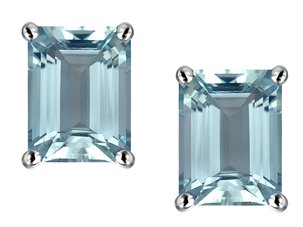 Star K™ 8x6mm Emerald Cut Simulated Aquamarine Earrings