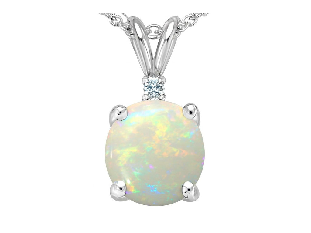 Tommaso Design™ 7mm Round Genuine Opal Pendant Necklace