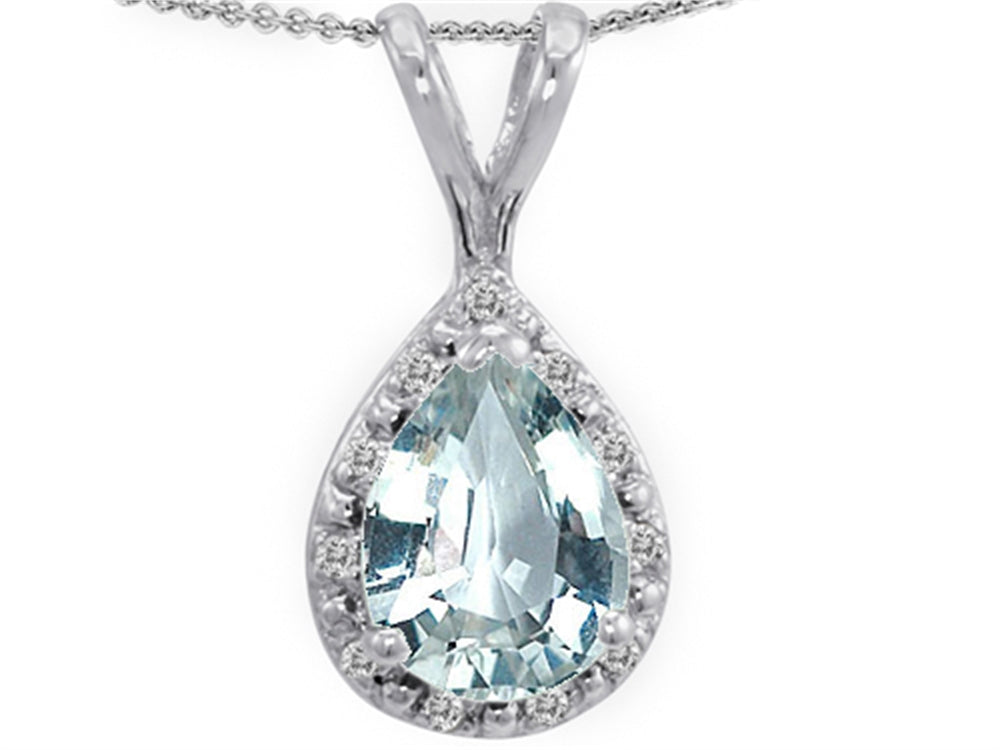 Tommaso Design™ Pear Shape Simulated Aquamarine Pendant Necklace