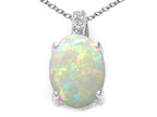 Tommaso Design™ Genuine Oval Opal and Diamond Pendant Necklace