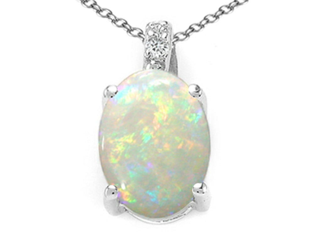 Tommaso Design™ Genuine Oval Opal and Diamond Pendant Necklace