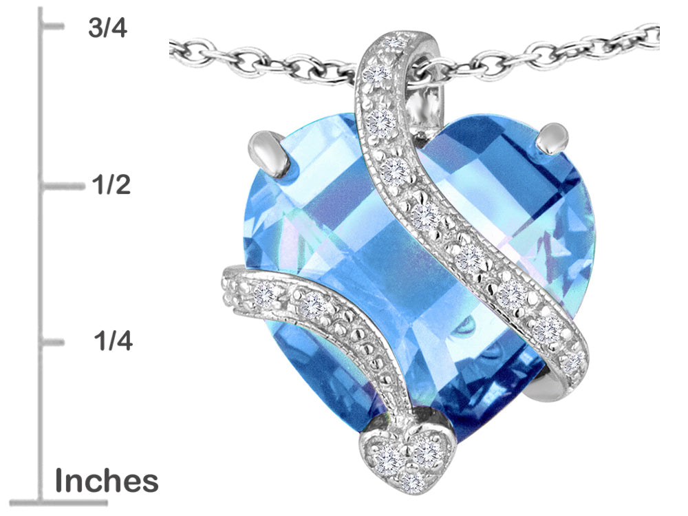 Star K™ Large 15mm Heart Shape Simulated Aquamarine Love Pendant Necklace