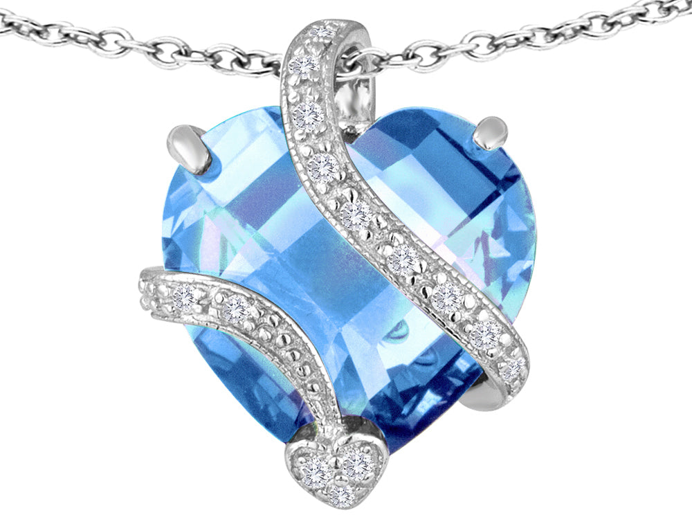 Star K™ Large 15mm Heart Shape Simulated Aquamarine Love Pendant Necklace