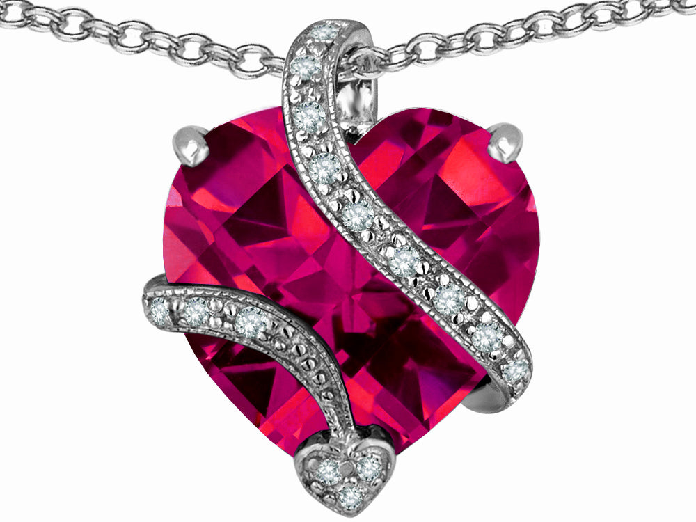 Star K™ Large 15mm Heart Shape Created Ruby Love Pendant Necklace