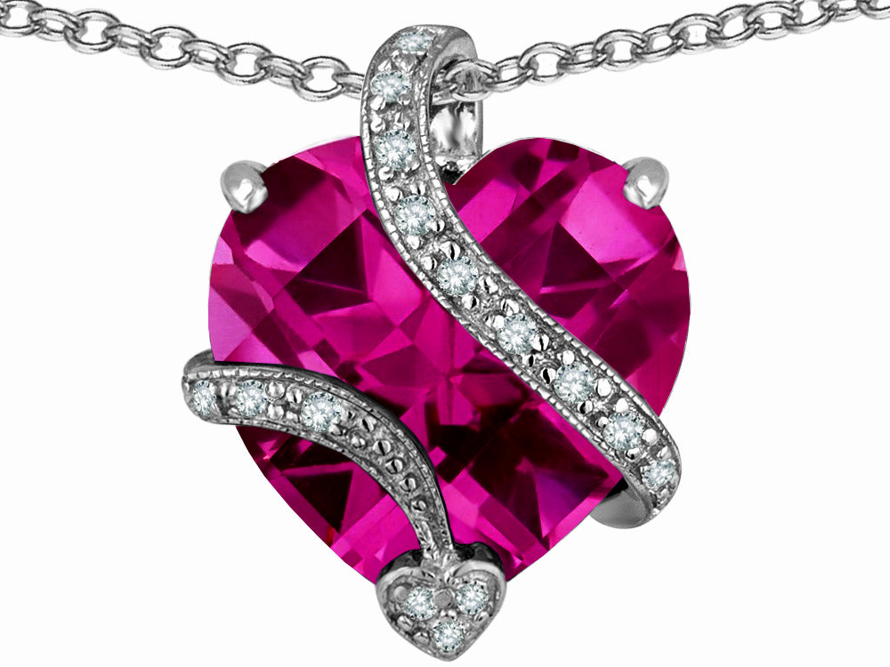 Star K™ Large 15mm Heart Shaped Created Pink Sapphire Love Pendant Necklace