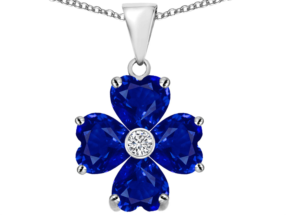 Star K™ 6mm Heart Shape Created Sapphire Lucky Clover Pendant Necklace