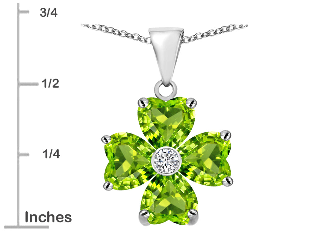 Star K™ 6mm Heart Shape Simulated Peridot and Cubic Zirconia and Cubic Zirconia Lucky Clover Pendant Necklace
