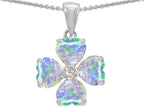 Celtic Love by Kelly 6mm Heart Shape Created Opal Lucky Clover Pendant Necklace