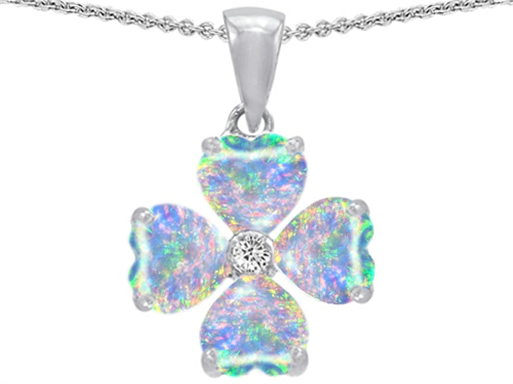 Celtic Love by Kelly 6mm Heart Shape Created Opal Lucky Clover Pendant Necklace