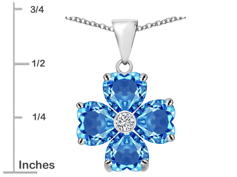 Star K™ 6mm Heart Shape Simulated Blue Topaz Lucky Clover Pendant Necklace