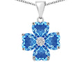 Star K™ 6mm Heart Shape Simulated Blue Topaz Lucky Clover Pendant Necklace