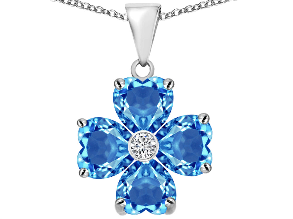 Star K™ 6mm Heart Shape Simulated Blue Topaz Lucky Clover Pendant Necklace