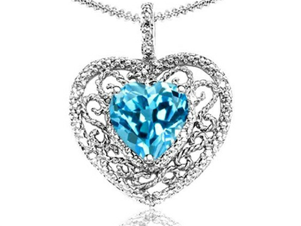 Tommaso Design™ Heart Shape 8mm Genuine Blue Topaz Pendant Necklace
