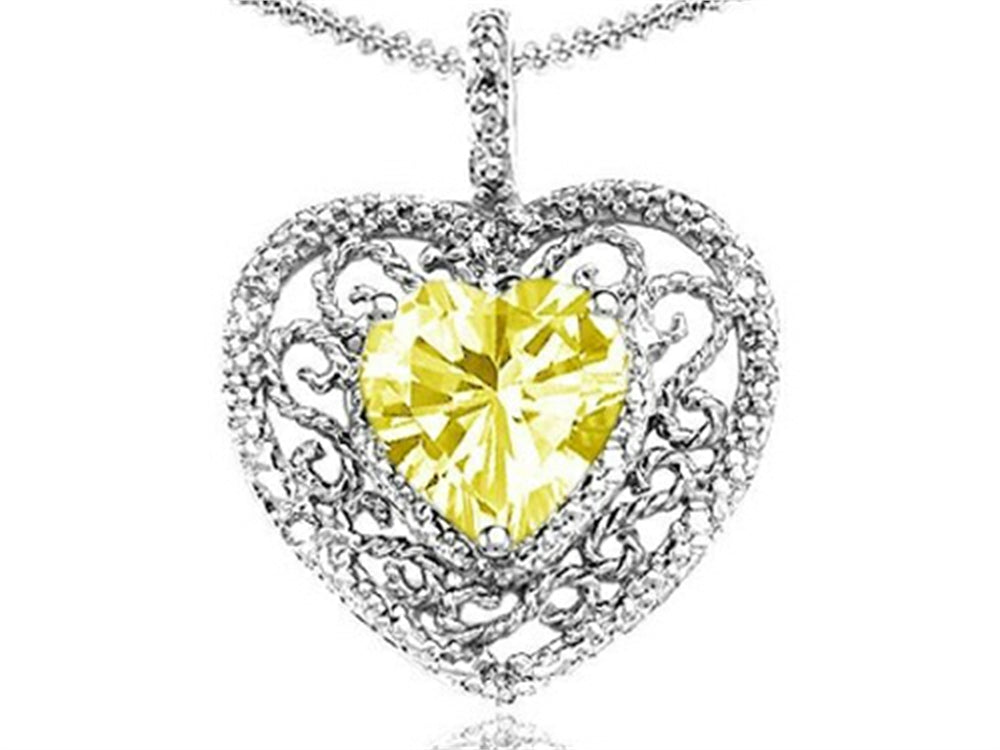 Tommaso Design™ Heart Shape 8mm Genuine Lemon Quartz Pendant Necklace