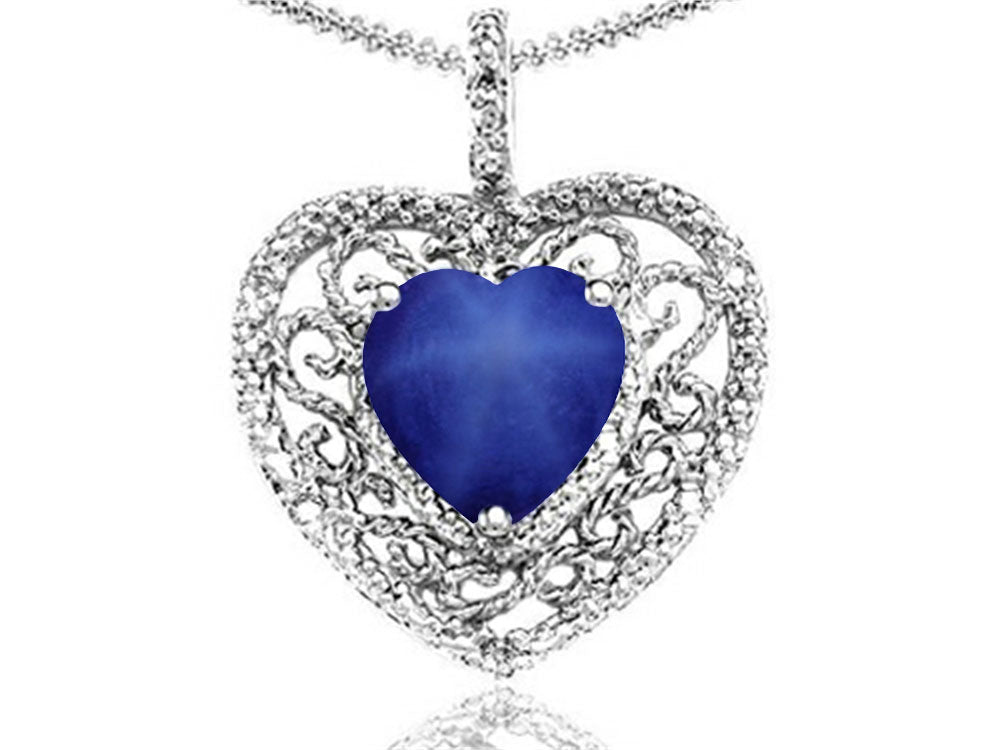 Tommaso Design™ Heart Shape 8mm Created Star Sapphire Pendant Necklace