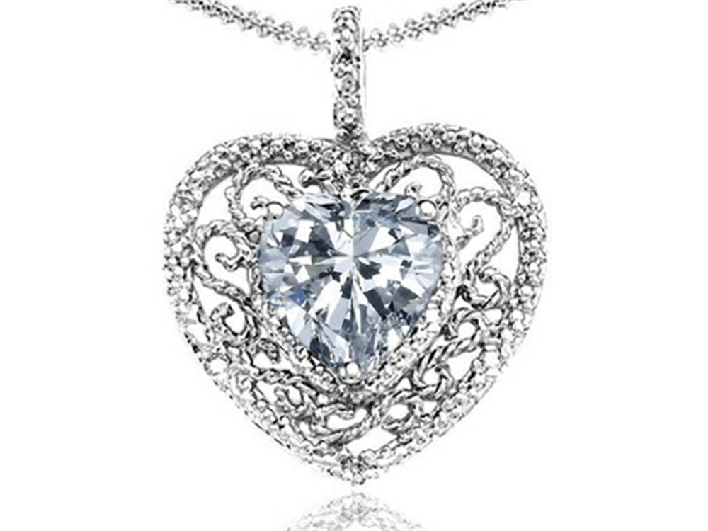 Tommaso Design™ Heart Shape 8mm Genuine White Topaz Pendant Necklace