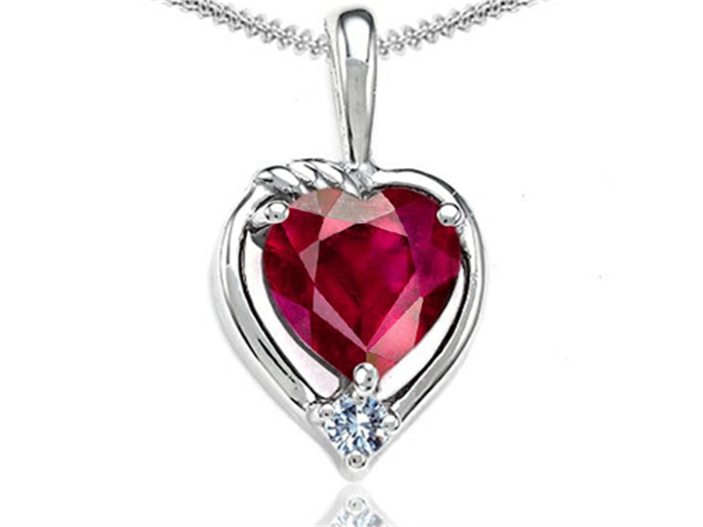 Tommaso Design™ Heart Shape 6mm Created Ruby Pendant Necklace