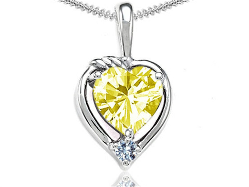 Tommaso Design™ Heart Shape Genuine Lemon Quartz Pendant Necklace