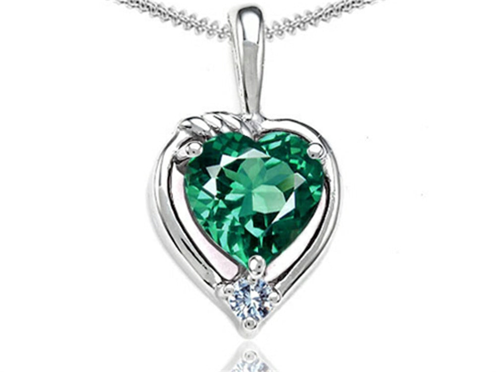 Tommaso Design™ Heart Shape Simulated Emerald Pendant Necklace