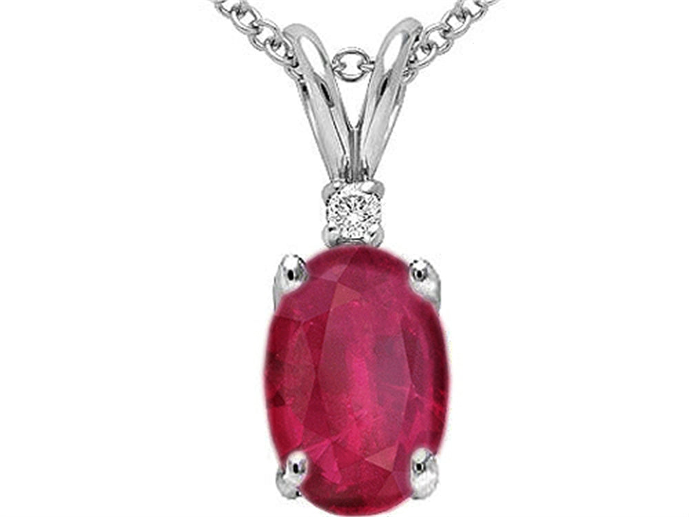 Tommaso Design™ Genuine Oval 7x5mm Ruby and Diamond Pendant Necklace