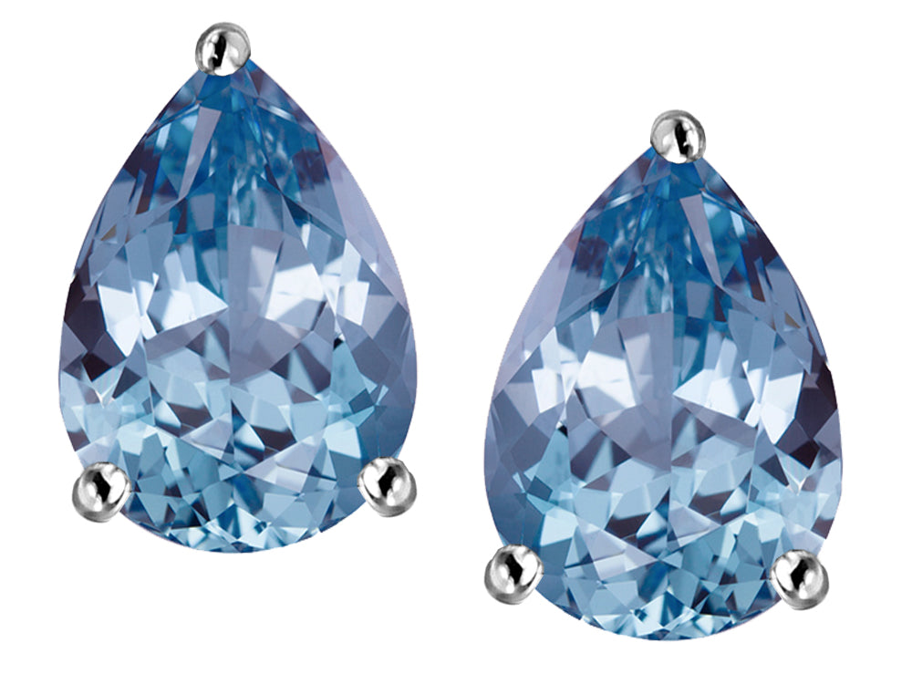 Star K™ Pear Shape 9x7mm Simulated Aquamarine Earrings Studs