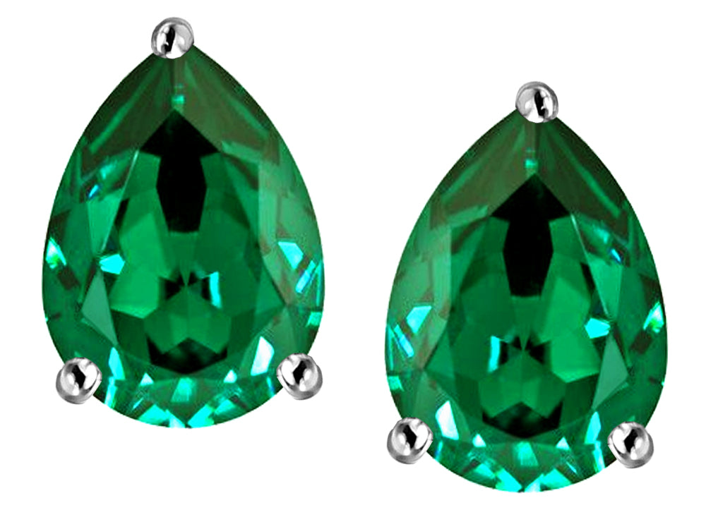 Star K™ Pear Shape 9x7mm Simulated Emerald Earrings Studs