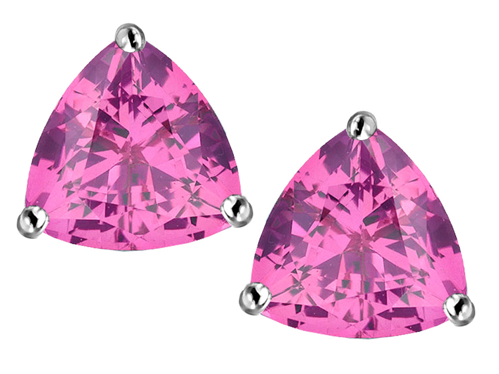 Star K™ Trillion 7mm Created Pink Sapphire Earrings Studs