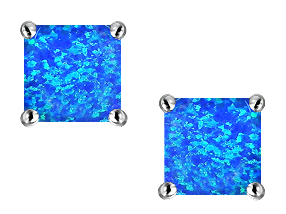 Star K™ Square Cut 7mm Blue Created Opal Earrings