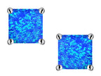 Star K™ Square Cut 7mm Blue Created Opal Earrings