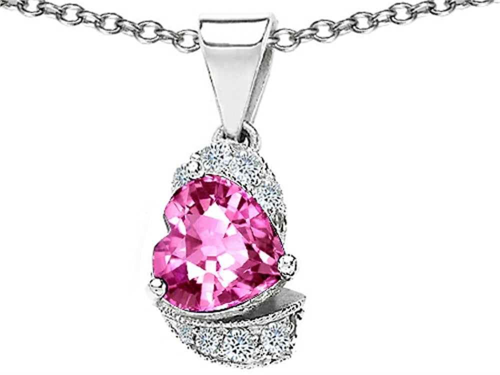 Star K™ Heart Shaped Created Pink Sapphire Pendant Necklace