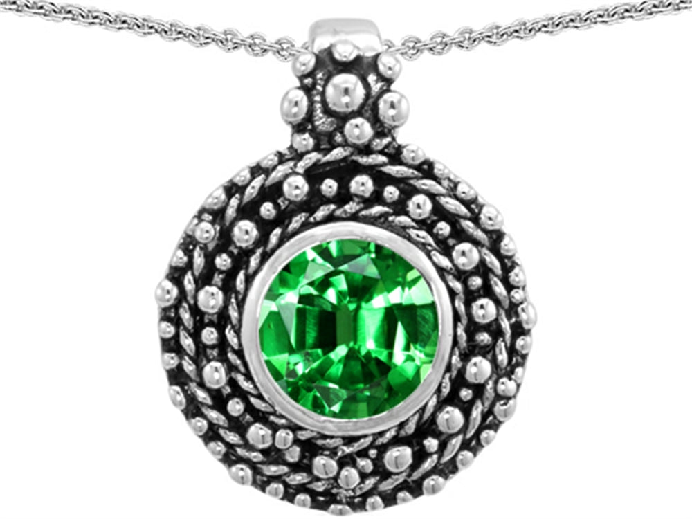 Star K™ Bali Style Round 7mm Simulated Emerald Pendant Necklace