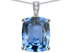 Star K™ Large 12x10 Cushion-Cut Simulated Aquamarine Designer Pendant Necklace